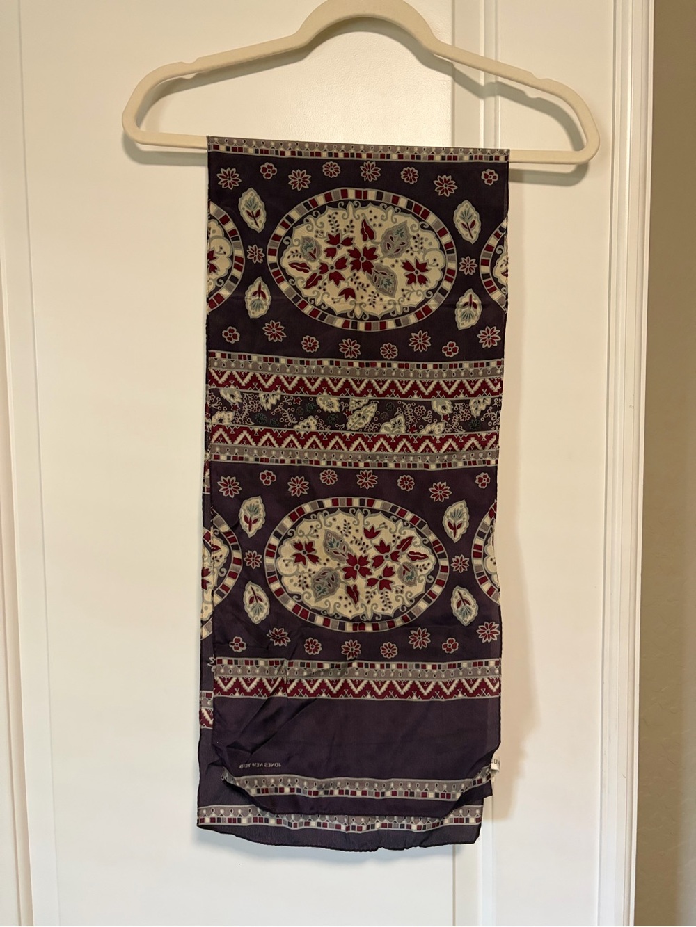 Vintage 100% Silk Plum Floral Medallion Accent Scarf